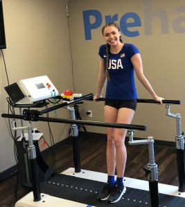 Chari treadmill smiling