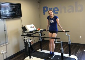 Chari treadmill smiling