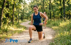 Runner doing targeted hip mobility for runners to relieve tight hips and lower back pain with Prehab guidance.